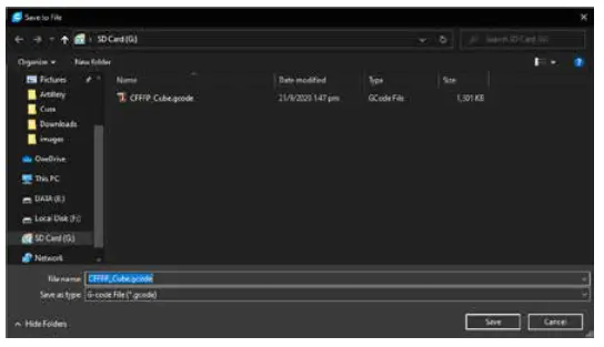 ARTILLERY ART A 014 Sidewinder X2 3D Printer - memory card
