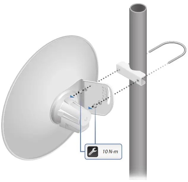 UBIQUITI NETWORKS Power Beam M5 - Insert the U-Bolt into the Pole Clamp