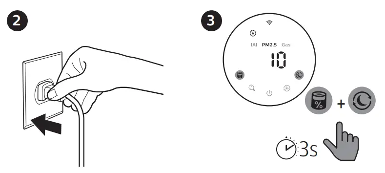 PHILIPS AC3055 Air Purifier with HEPA Filter Ultra Quiet Operation Wifi App - power socket