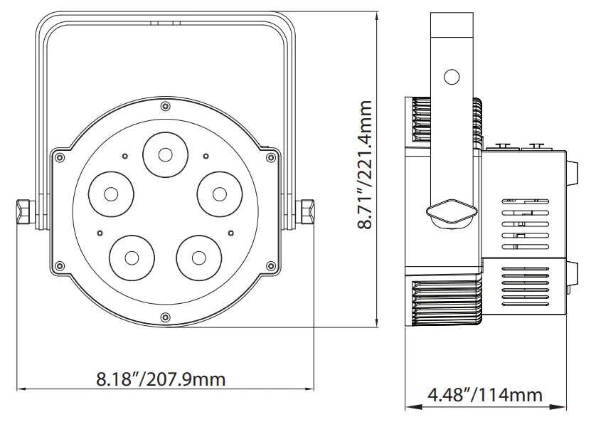 ADJ 5PX HEX LED Par Fixture Light - Dimensional Drawing