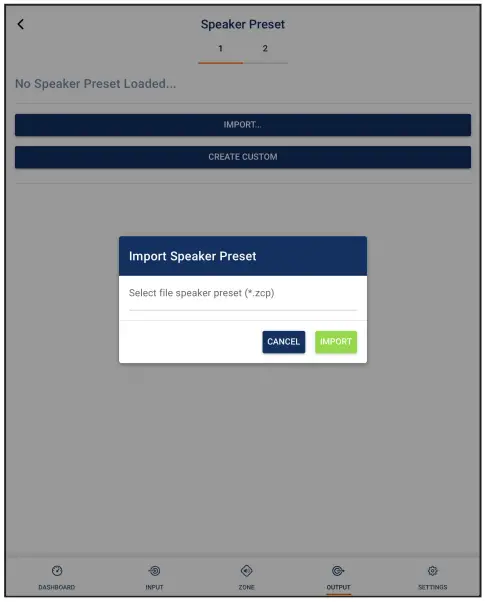Speaker Preset import file selection