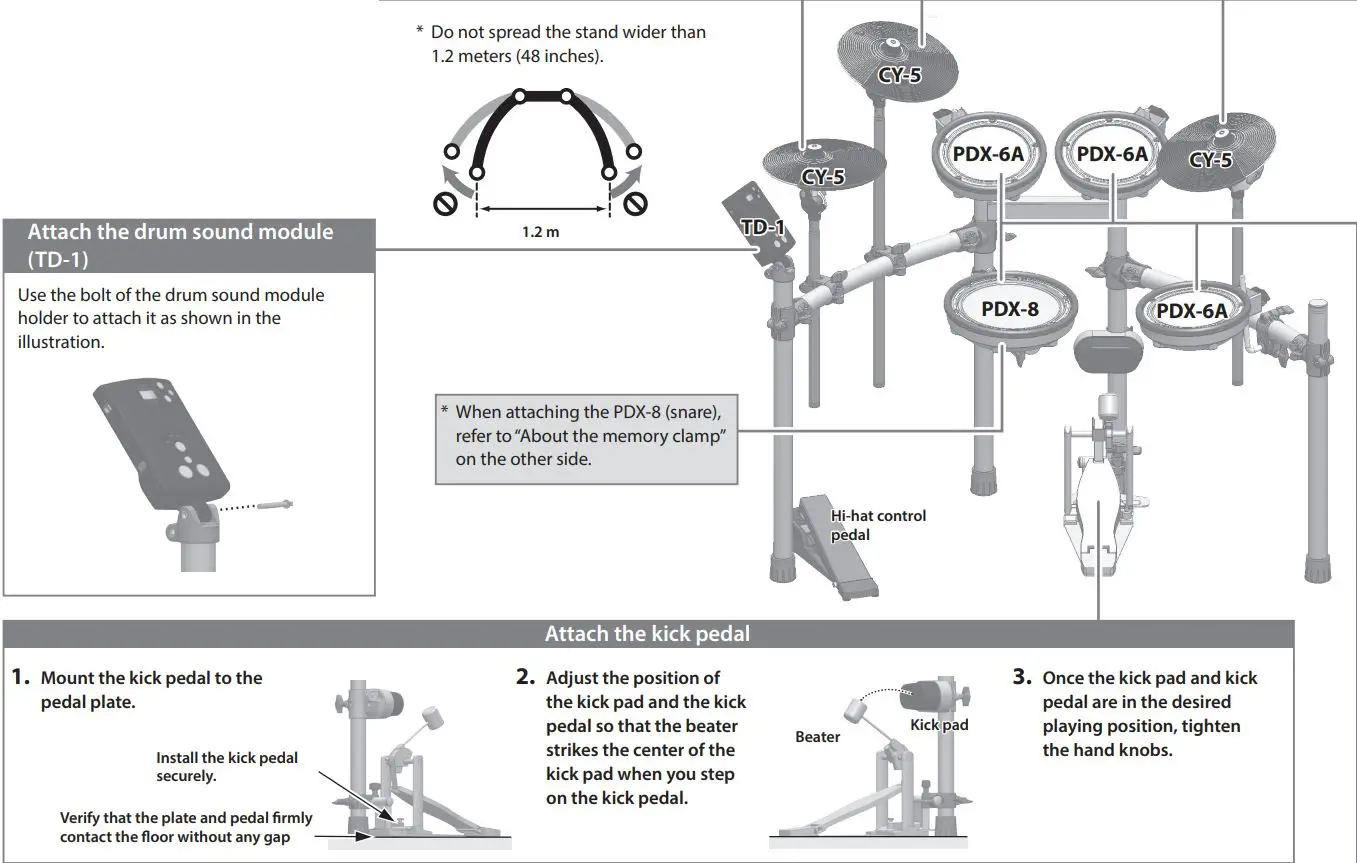 V-Drums TD-1 Double Mesh Kit Installation Guide - Attach the hi-hat crash cymbal ride cymbal (CY-5)