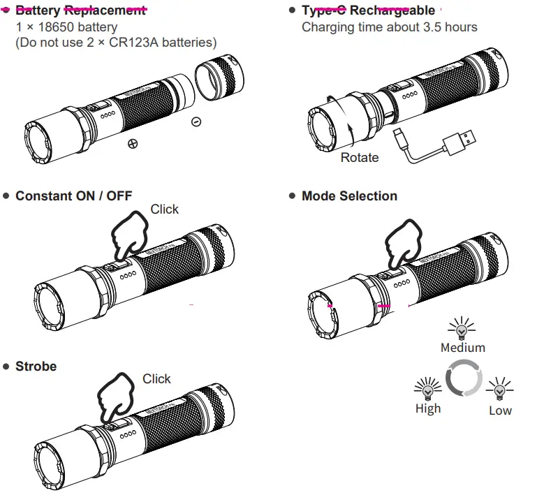 NEXTORCH P80 One-step Strobe Duty Flashlight - INSTRUCTION