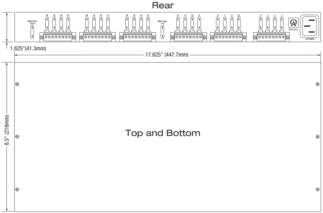Altronix VertiLine24 Series VertiLine24D CCTV Rack Mount Power Supplies - Rear