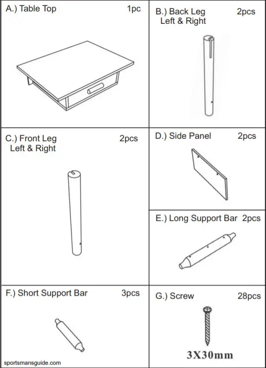 CASTLECREEK Log End Table - PARTS LIST