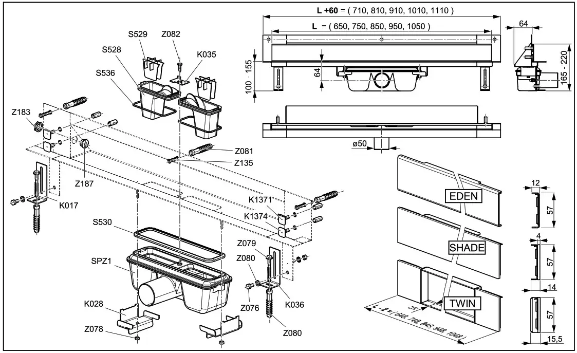 ALCA PLAST APZ5 Spa Linear Shower Drain - spare parts