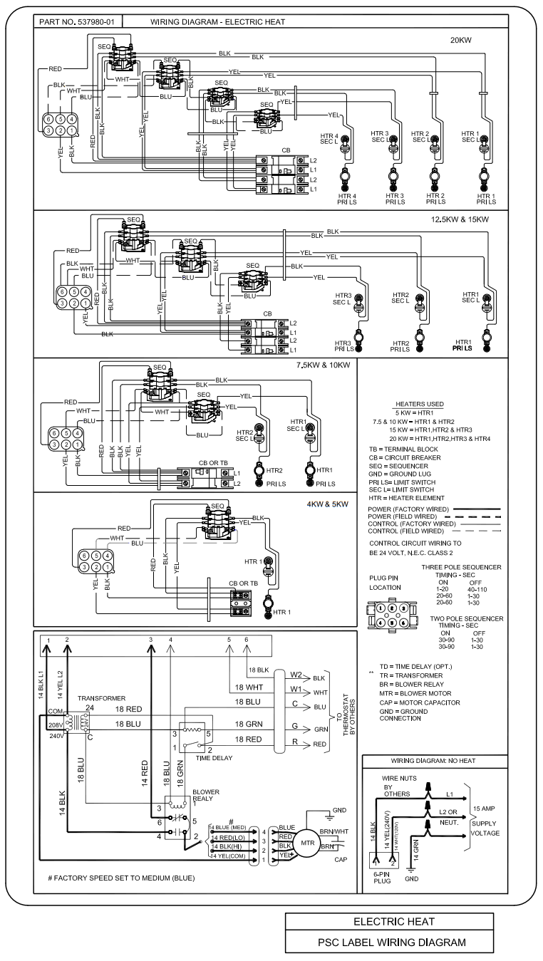 Ruud NAMP1 Series One Piece PSC Air Handler - Unit Dimensions1