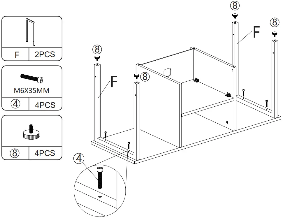 JAXPETY HG61M0931 Retro Solid Wood and Metal TV Shelf Stand - PRODUCT ASSEMBL 4