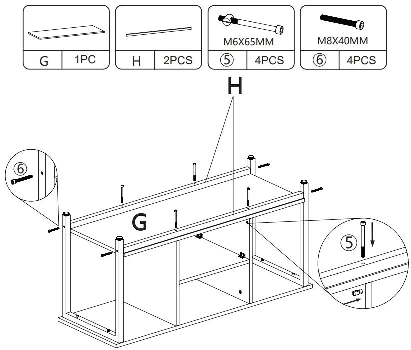 JAXPETY HG61M0931 Retro Solid Wood and Metal TV Shelf Stand - PRODUCT ASSEMBL 5
