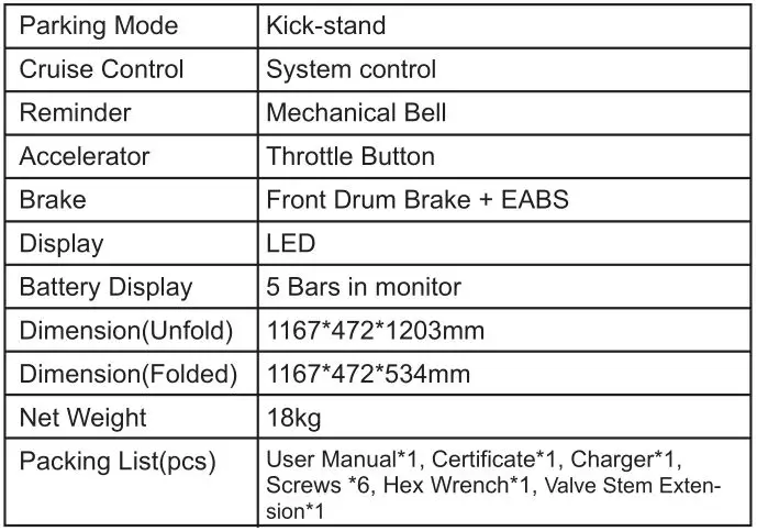 KINGSONG KS-X1 MAX Motor Foldable Adult Electric Scooter - Specifications 2