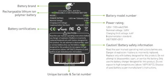 CHAMELEON CH501 Rechargeable LI ION Polymer Battery - battery information