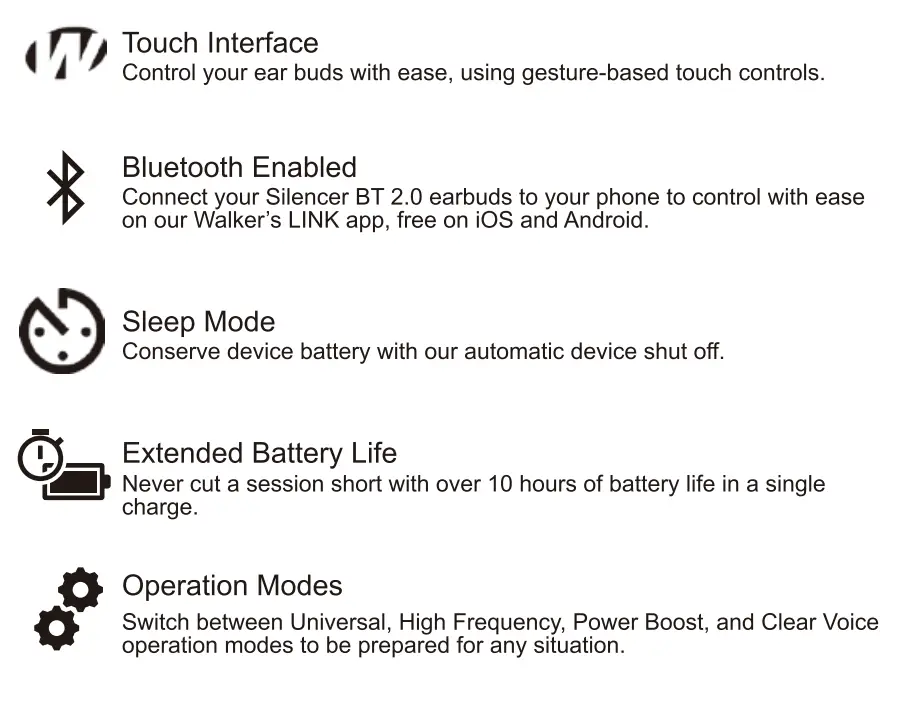 WALKER-S GWP-SLCR2-BT Silencer BT 2.0 Earbuds Instruction Manual - About Your Earbuds