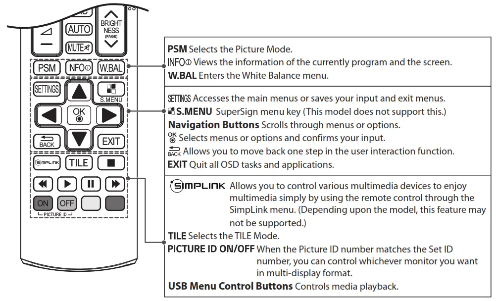 LG 49VL5B B Digital Signage Monitor - Buttons