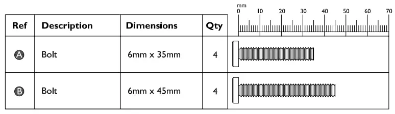 Fixtures and fittings supplied (actual size)
