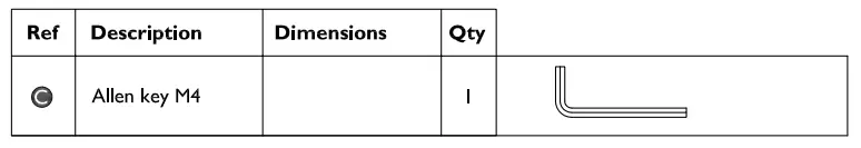 Fixtures and fittings supplied (not actual size)