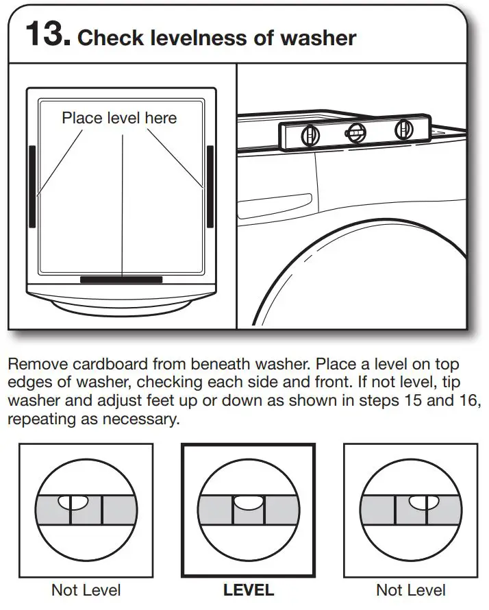 MAYTAG MHW8630HW Smart Front Load Washer Instruction Manual - Check levelness of washer