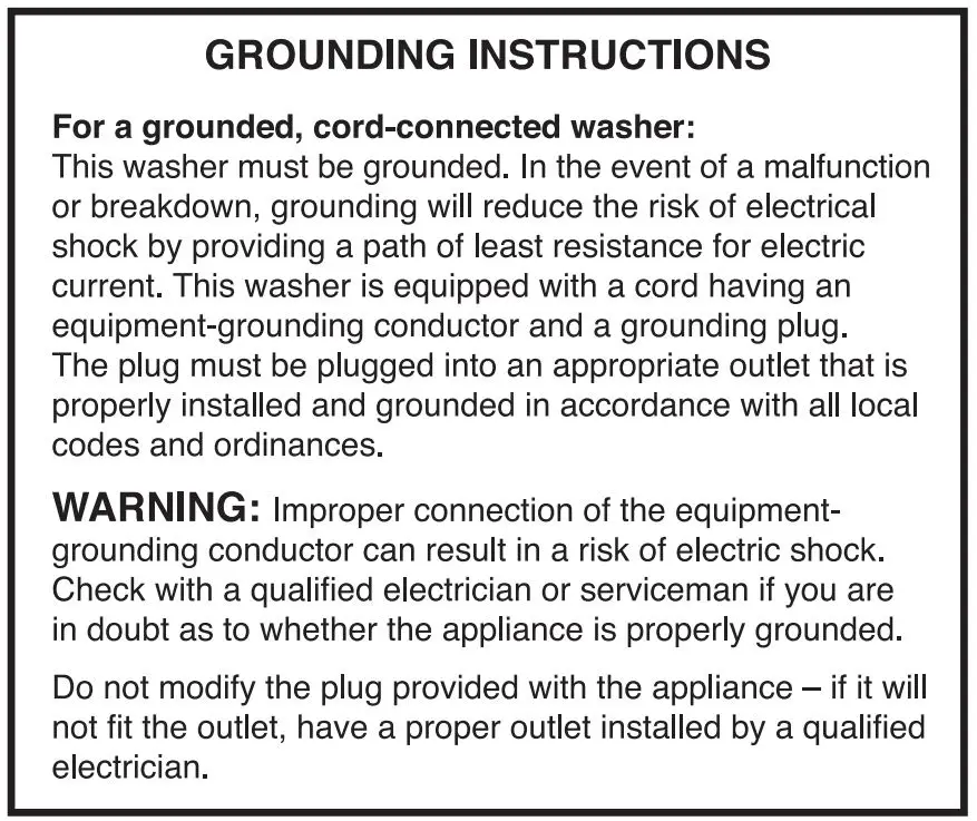 MAYTAG MHW8630HW Smart Front Load Washer Instruction Manual - Grounding Instructions