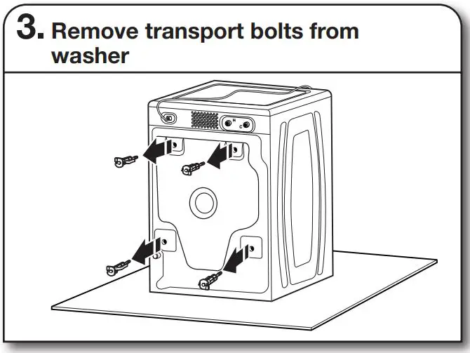 MAYTAG MHW8630HW Smart Front Load Washer Instruction Manual - Remove transport bolts from washer