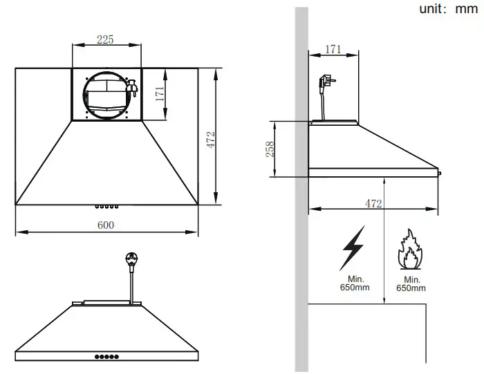 Master Kitchen 330364 Retro Rangehood - DIMENSIONS