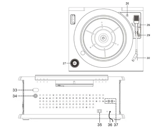 soundmaster NR540 Record Player with Radio- LOCATION OF CONTROLS 2
