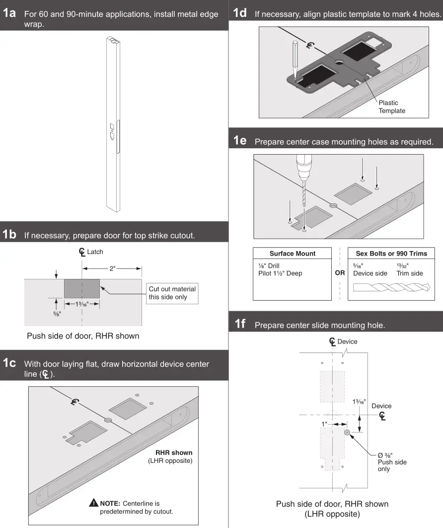 ALLEGION VON DUPRIN Rim Panic Exit Device - DOOR PREPARATION 1