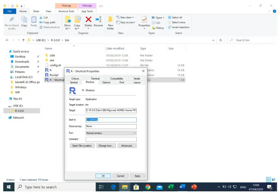 CAT software - in the Start in field paste the string x working (without quotation marks)