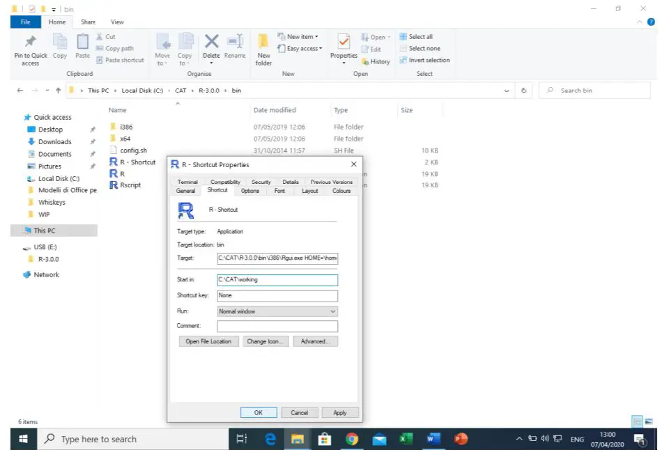 CAT software - in the start in field paste the string C CAT working, without question marks