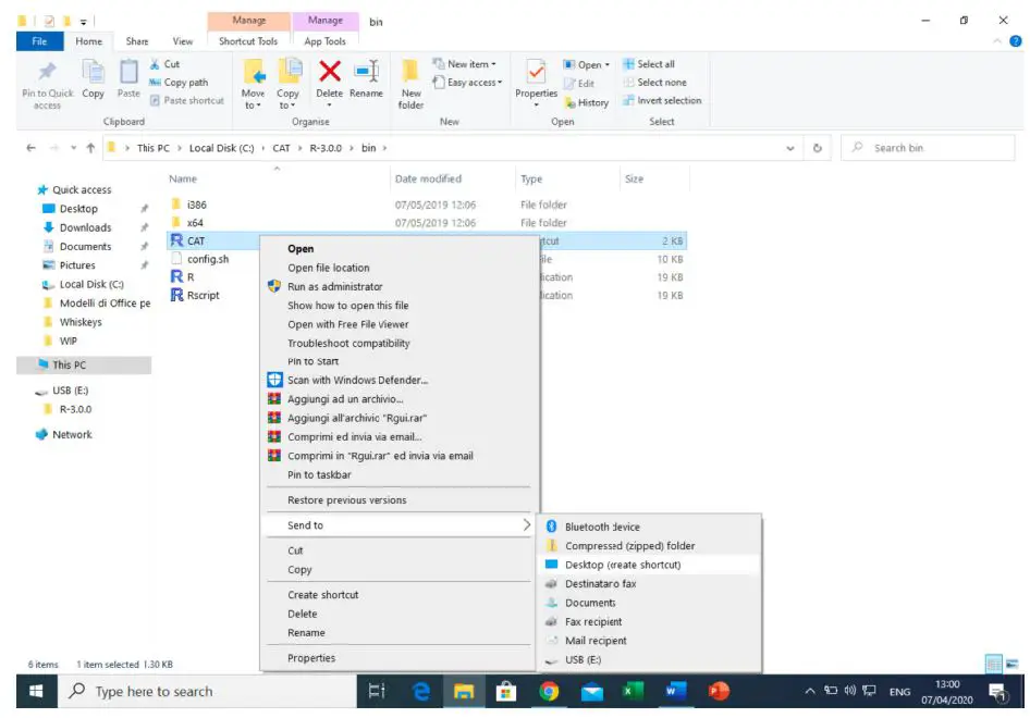 CAT software - send the link to the desired location (e.g., Desktop)