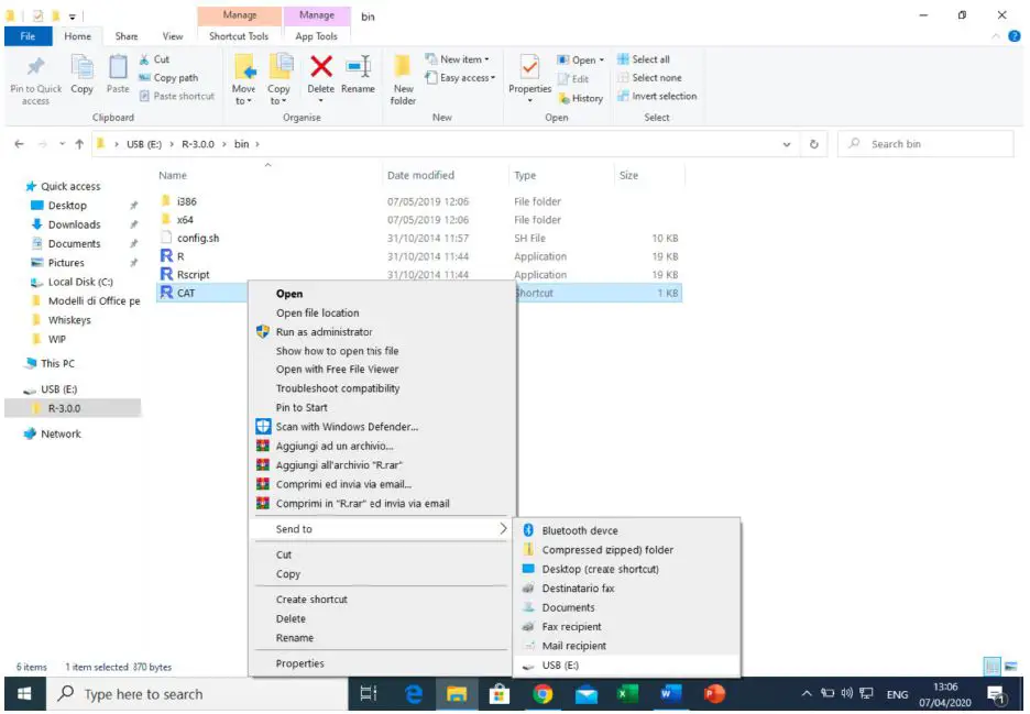 CAT software - send the link to the desired location (e.g., root of the memory stick)