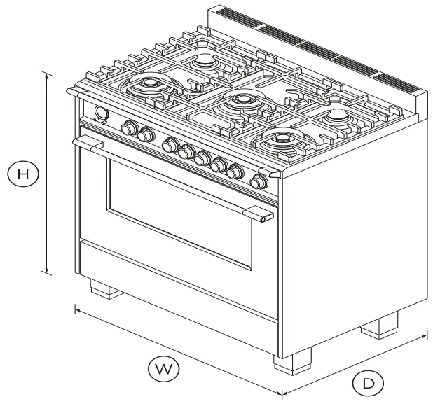FISHER PAYKEL OR36SCG6B1 36 Inch 5 Burners Self Cleaning Dual Fuel Range - DIMENSIONS