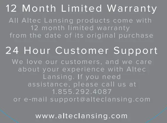 ALTEC MZX634N True Evo Air Wireless Earphones User Guide - 12 Month Limited Warranty