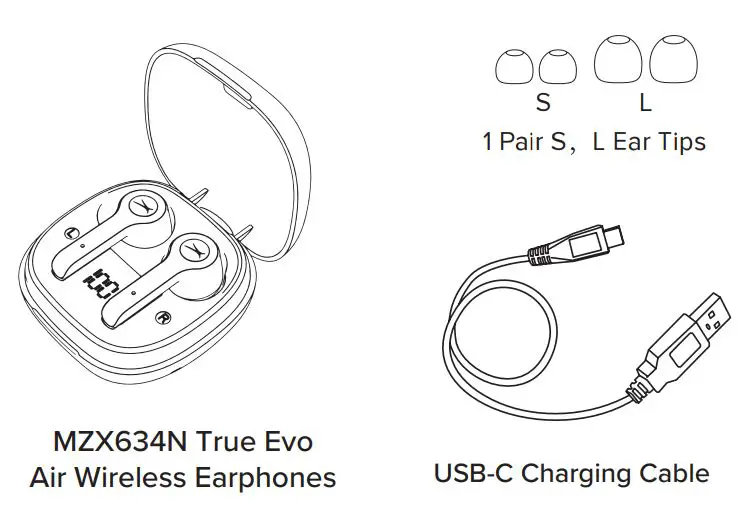 ALTEC MZX634N True Evo Air Wireless Earphones User Guide - In the box