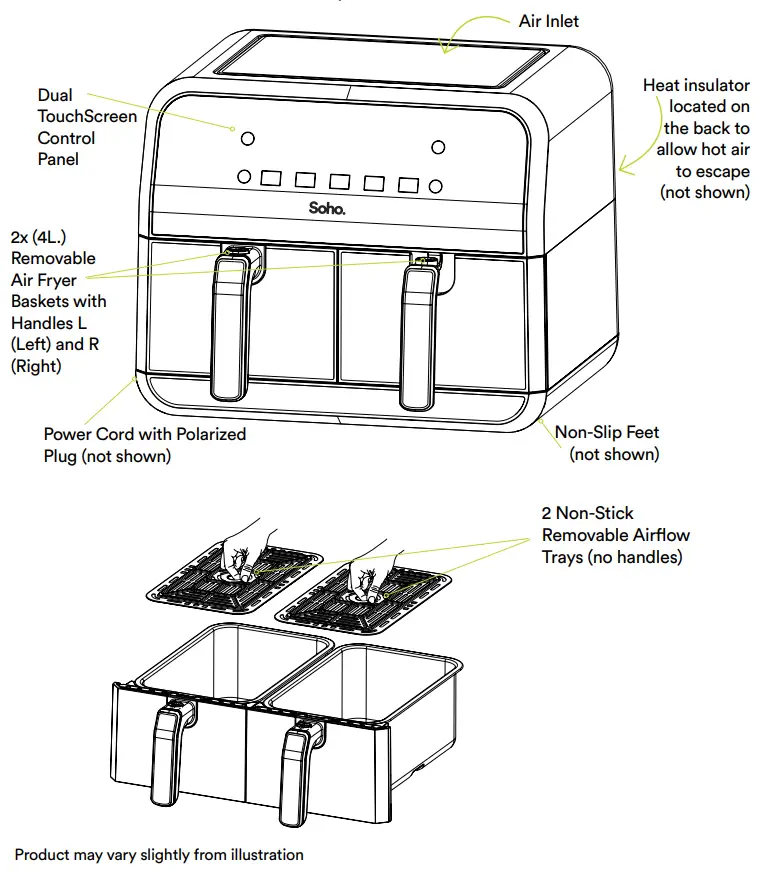 Soho SO-80 DAF Family Chef Duo User Manual - GETTING TO KNOW YOUR FAMILYCHEF DUO 8L AIR FRYER