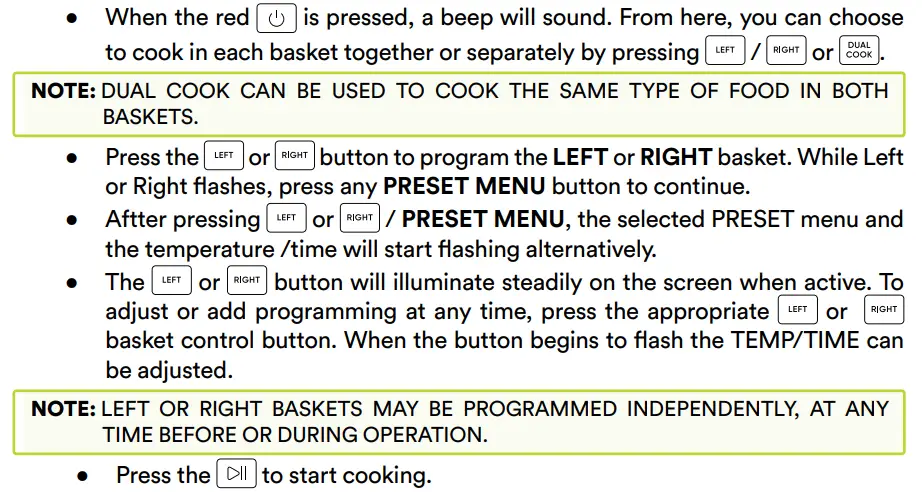 Soho SO-80 DAF Family Chef Duo User Manual - HOW TO USE THE LEFT RIGHT BASKET