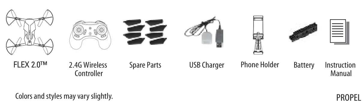 Propel Flex 2.0 Drone - PACKAGE CONTAINS