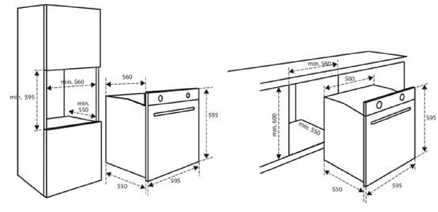 Inventum IOC6070GK inbouw oven - INSTALLATION DIMENSIONS
