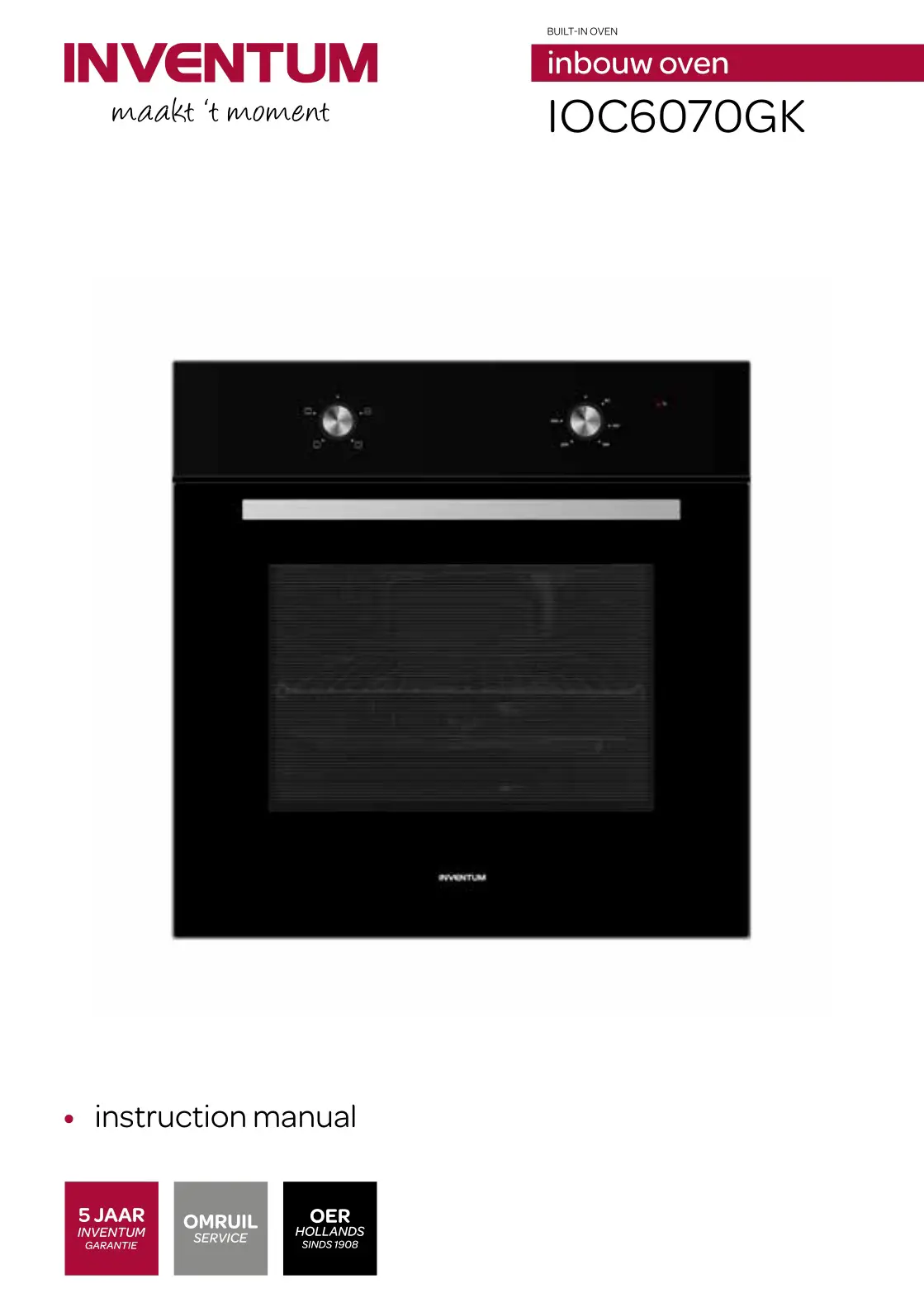 Inventum IOC6070GK inbouw oven Instruction Manual
