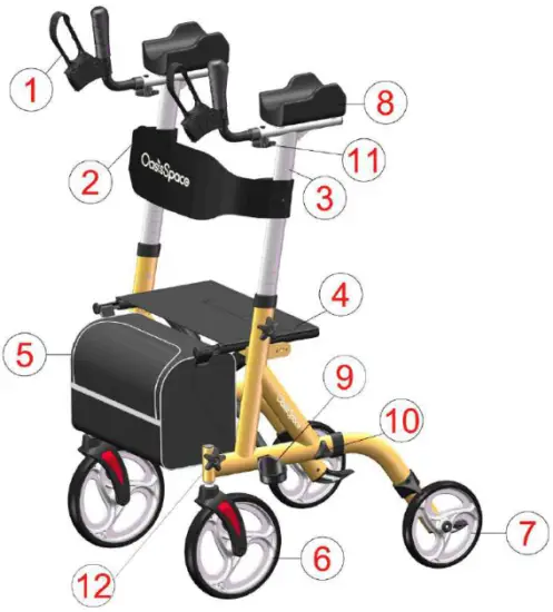 OasisSpace OS 28HFK UW 9209 Stand Up Rollator Walker - Fig