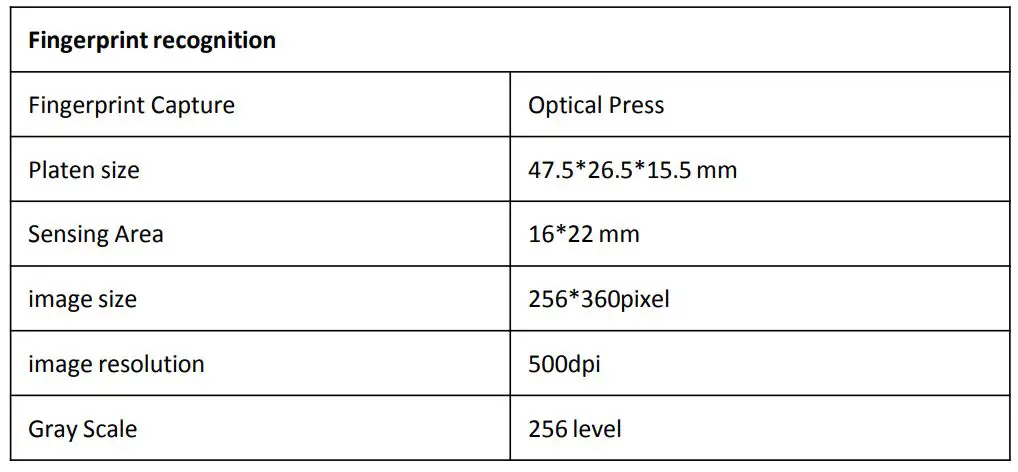 ARATEK BA8200 Face Recognition Terminal - Parameter 3