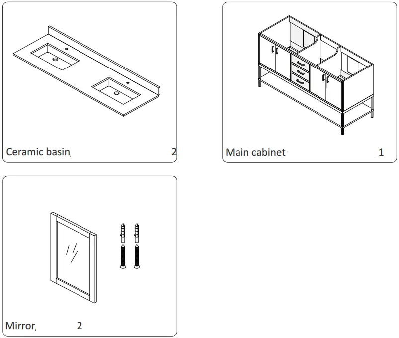 ALTAIR 546060 BO GW NM Bath Vanity Oak with Grain White Composite Stone Top - Main Body Parts