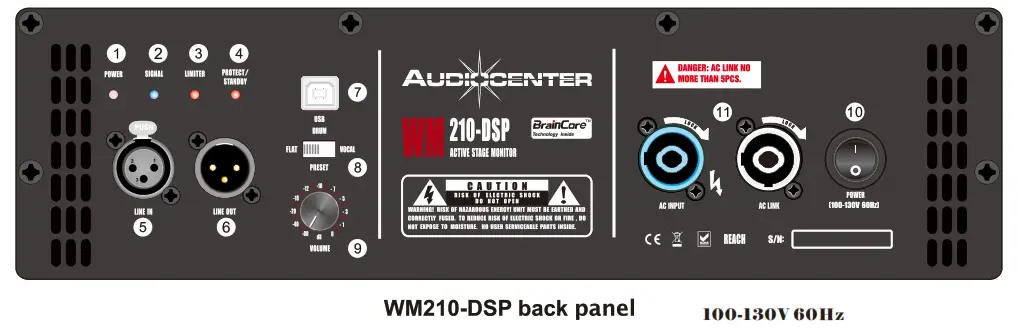 AUDIOCENTER WM210-DSP Active DSP Wedge Monitor - Panel Control