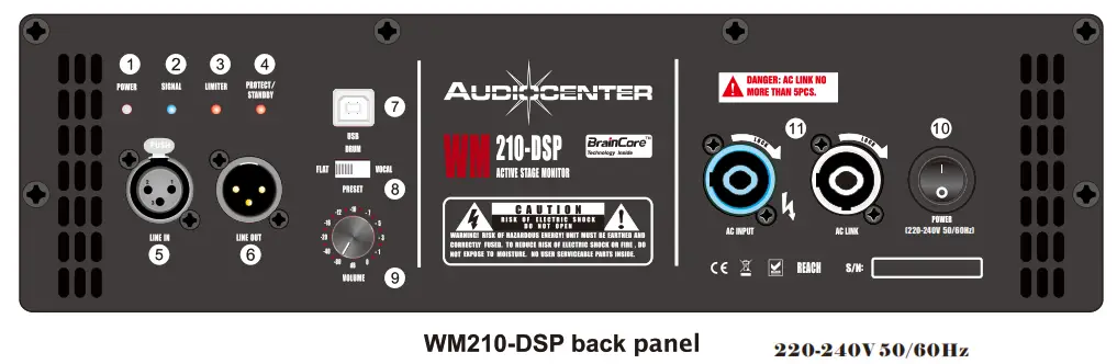 AUDIOCENTER WM210-DSP Active DSP Wedge Monitor - Panel Control2