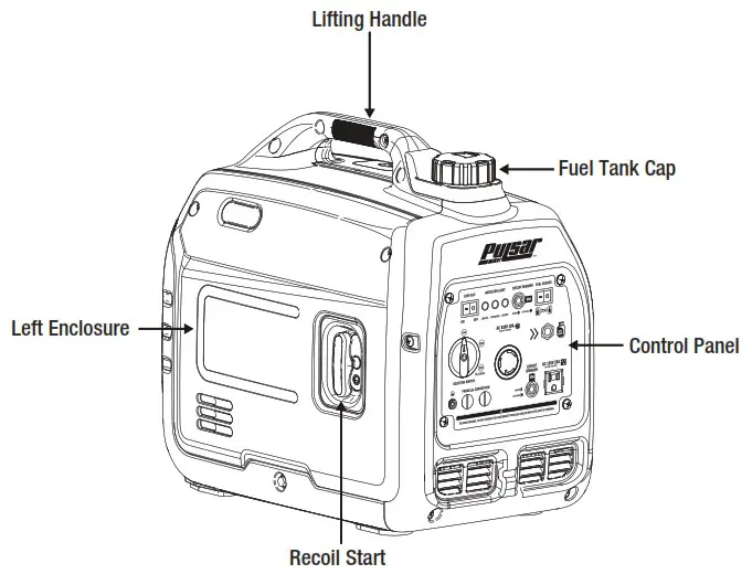 PULSAR GD400BN 4000 Watt Dual Fuel Inverter Generator - Names of Components 1