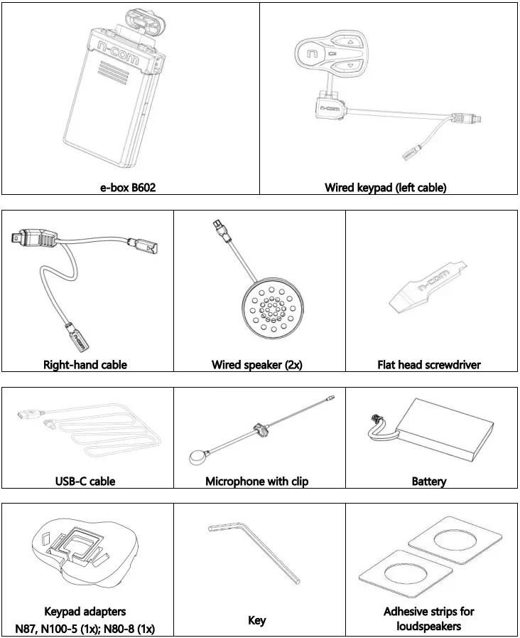n Com B602 R Series Blue Tooth RCS Motorcycle Helmet - CONTENT OF THE PACKAGING
