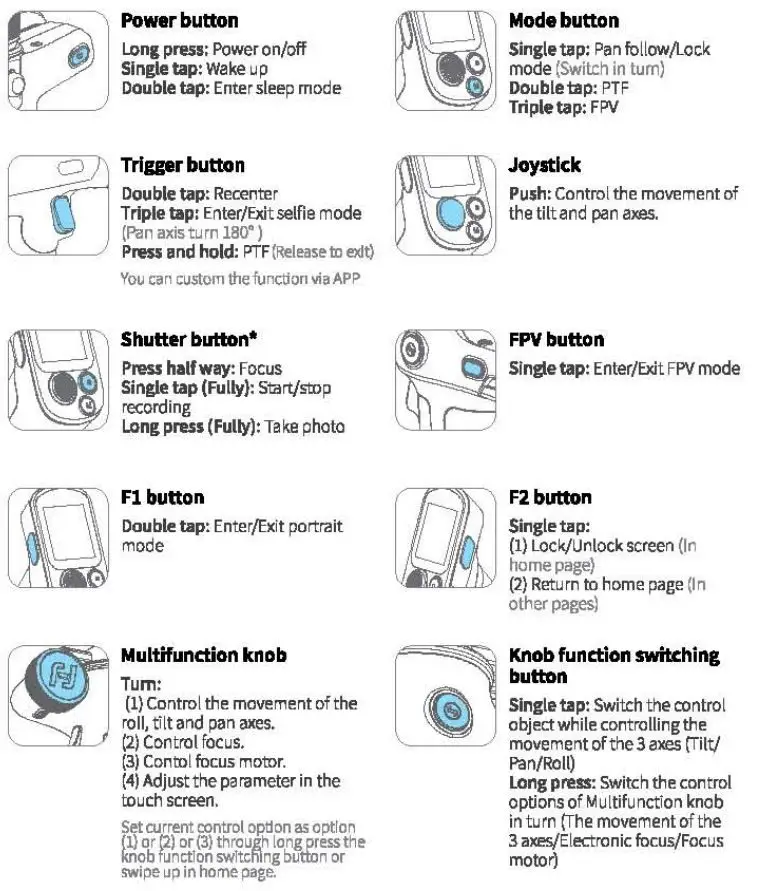 FeiyuTech Scorp Mini Gimbal User Guide - Button operation