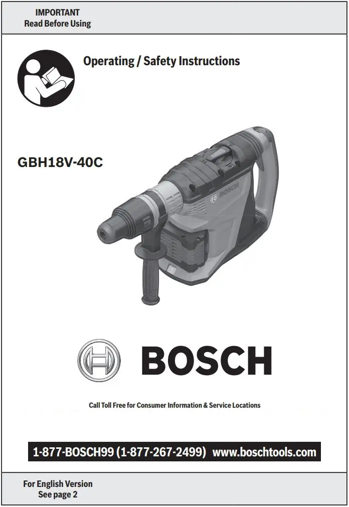 BOSCH GBH 18V-26 Cordless Rotary Hammer User Manual