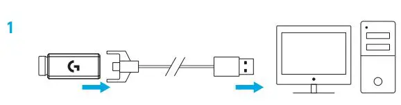 logitech Pro X Superlight Wireless Gaming Mouse User Guide - Plug charging data cable into PC