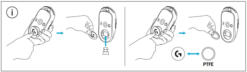logitech Pro X Superlight Wireless Gaming Mouse User Guide - Removing this door also allows the included