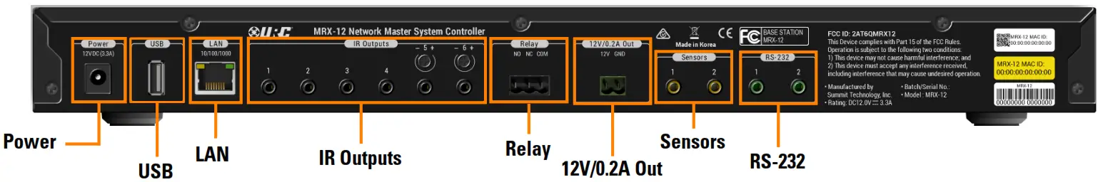 URC MRX 12 Network Controller- Rear Panel Description