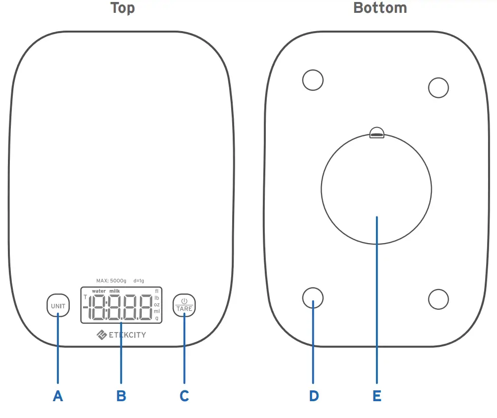 ETEKCITY EK7090 Digital Kitchen Scale - Diagram